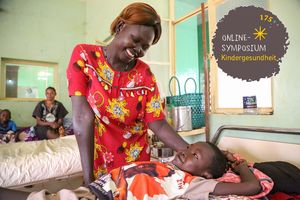 Okol Langar, with his mother Mary Aketch at St. Daniel Comboni. He fell from a mango tree and had a piece of the tree stuck in his abdomen