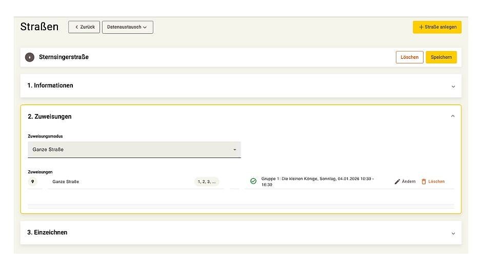 Screenshot App-Zentrale Straßen-Rubrik
