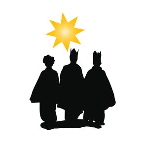 Schattenriss Sternsinger mit gelbem Stern