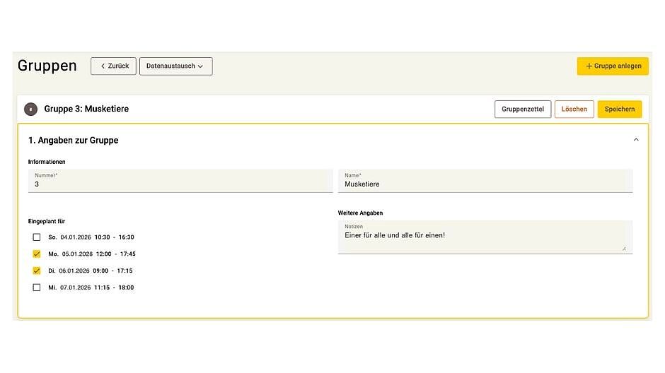 Screenshot App-Zentrale Gruppen-Rubrik