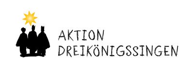 Das Logo der Aktion Dreikönigssingen. Zu sehen sind drei Sternsinger und der Schriftzug Aktion Dreikönigssingen