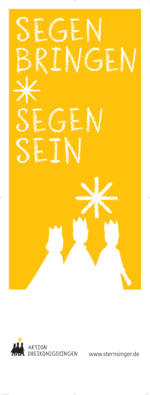 Profi-Druckvorlage: Fahne „Segen bringen * Segen sein“ mit DKS-Logo, gelb, Hochformat, 200x75 cm
