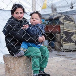 syrische Flüchtlingsfamilie in einem Camp in der Bekaa-Ebene, Libanon, 1/2019