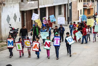 Demonstration für Kinder- und Menschenrechte der Bewegung „Micanto - José Obrero“, Cajamarca, Peru; Foto: Florian Kopp