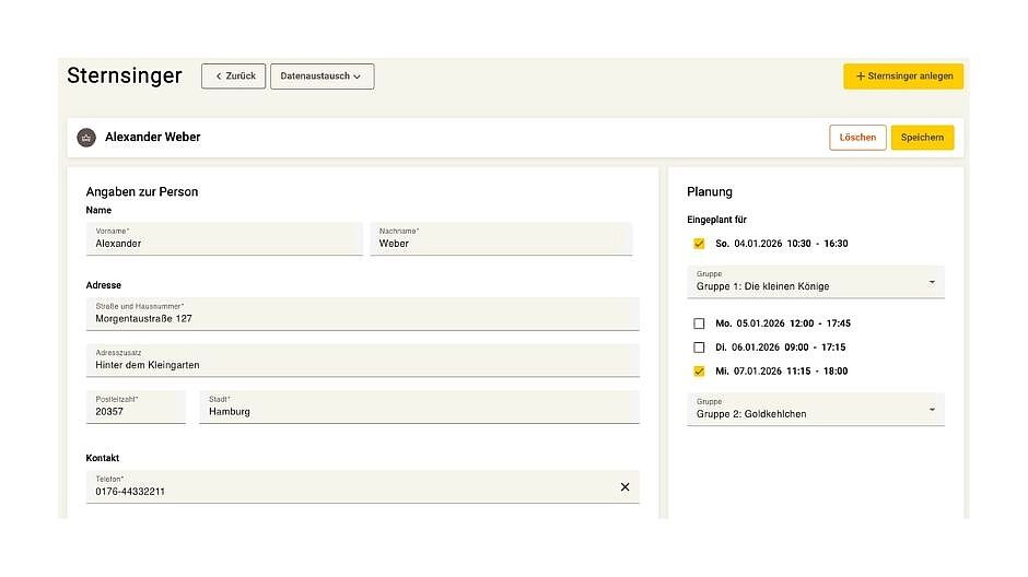 Screenshot App-Zentrale Personen-Rubrik