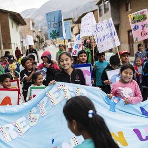 Demonstration für Kinder- und Menschenrechte der Bewegung „Micanto - José Obrero“, Cajamarca, Peru; Foto: Florian Kopp