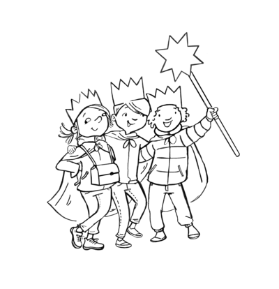 Grafik: Sternsinger-Gruppe (Freude) (s/w)