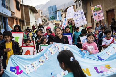 Demonstration für Kinder- und Menschenrechte der Bewegung „Micanto - José Obrero“, Cajamarca, Peru; Foto: Florian Kopp