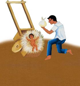Illustration Krippe und Person